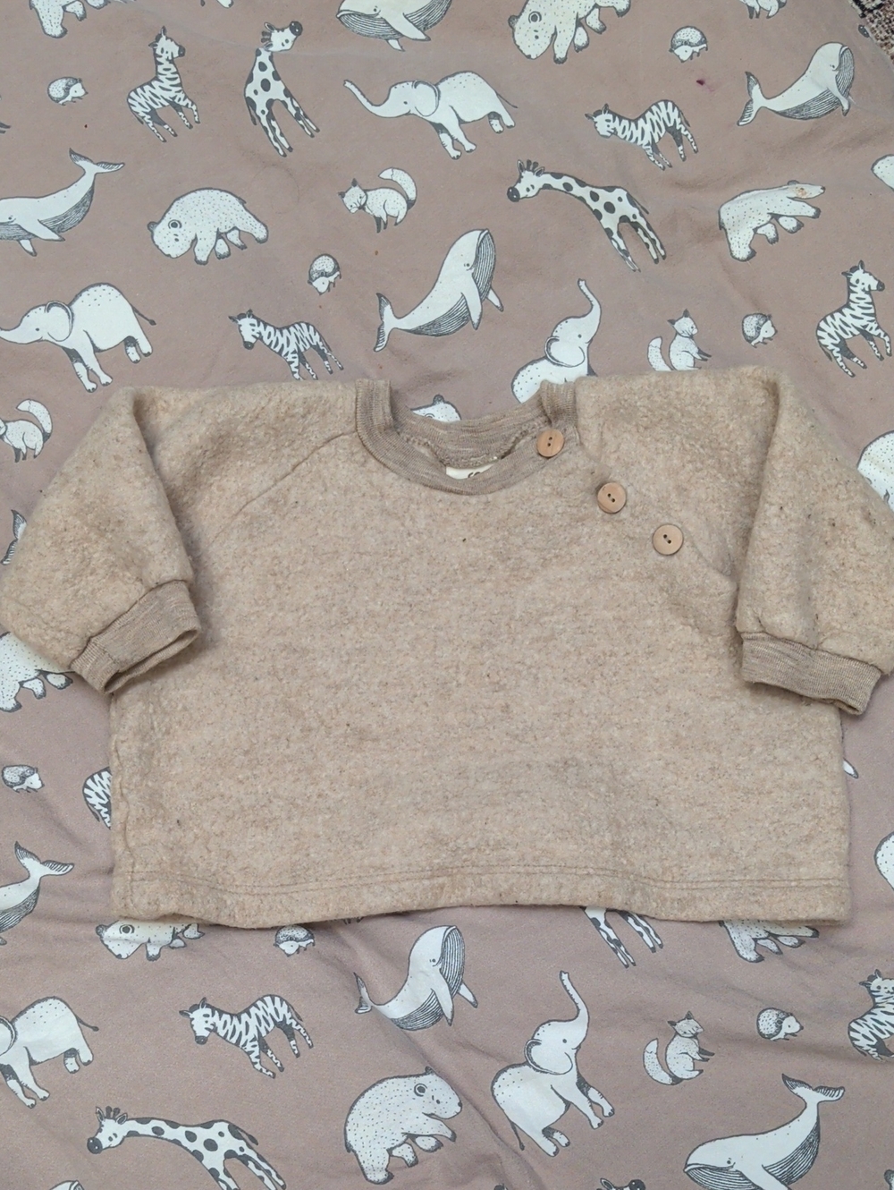 Sisken Cozy Neutral Button-Shoulder Kids Wool Sweatshirt - Beige